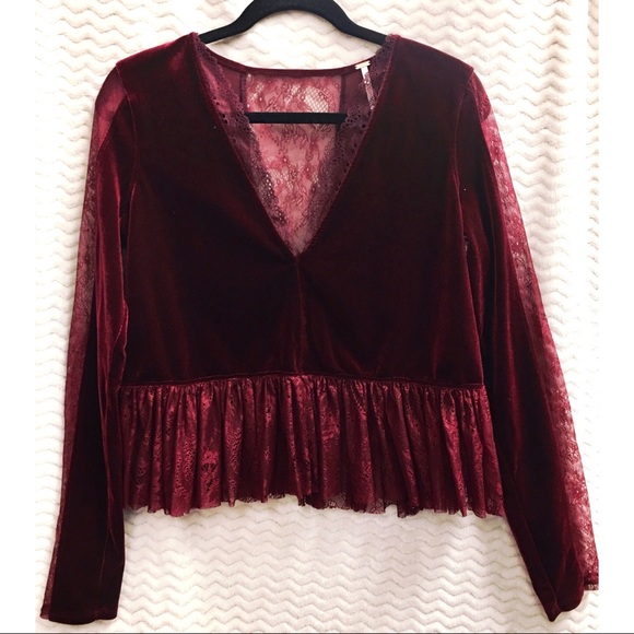 Free People Tops - Free People Red Velvet Lace Top Size Small